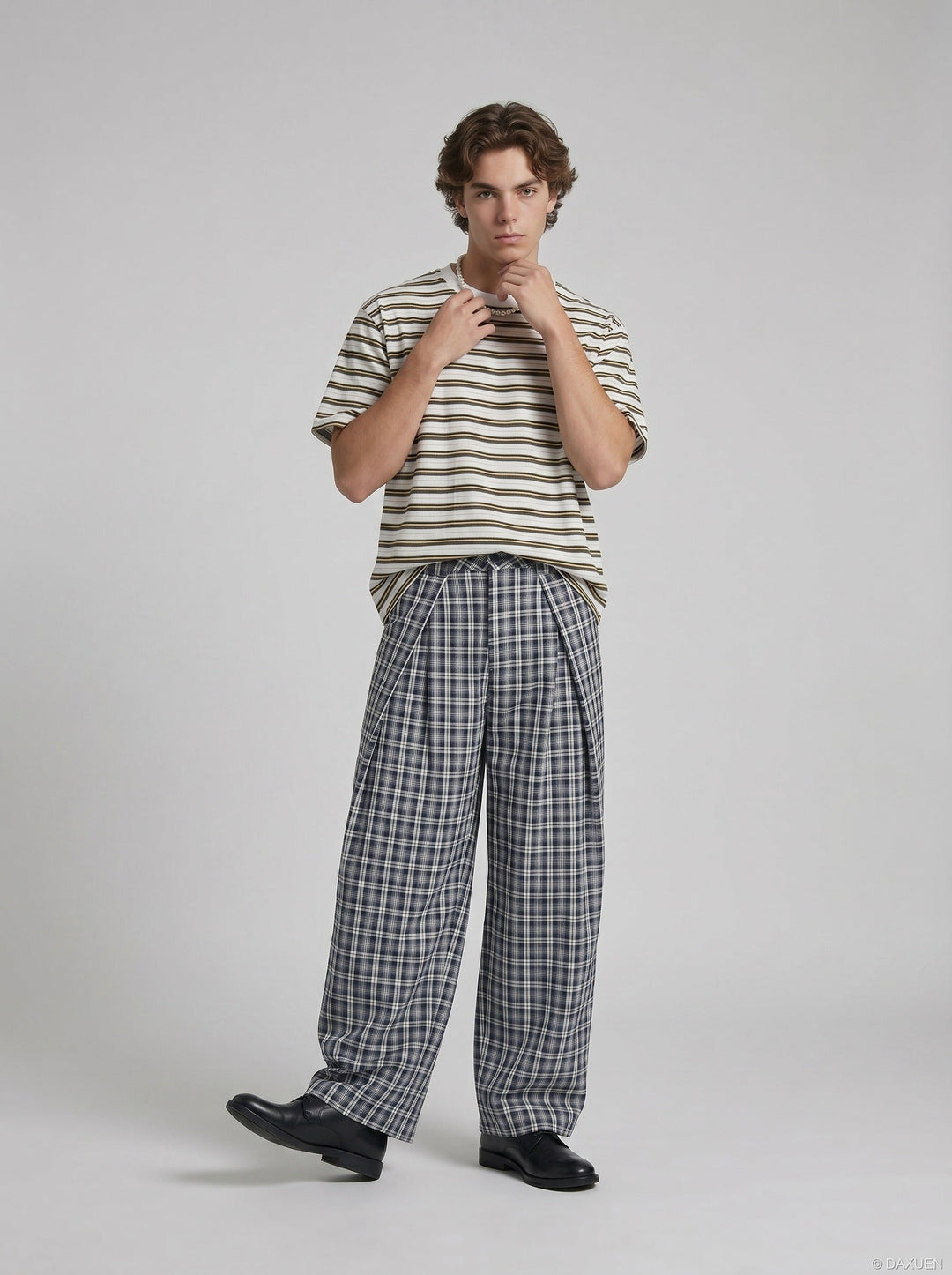 Striped Knit Relaxed Fit T-Shirt Brown and Gold