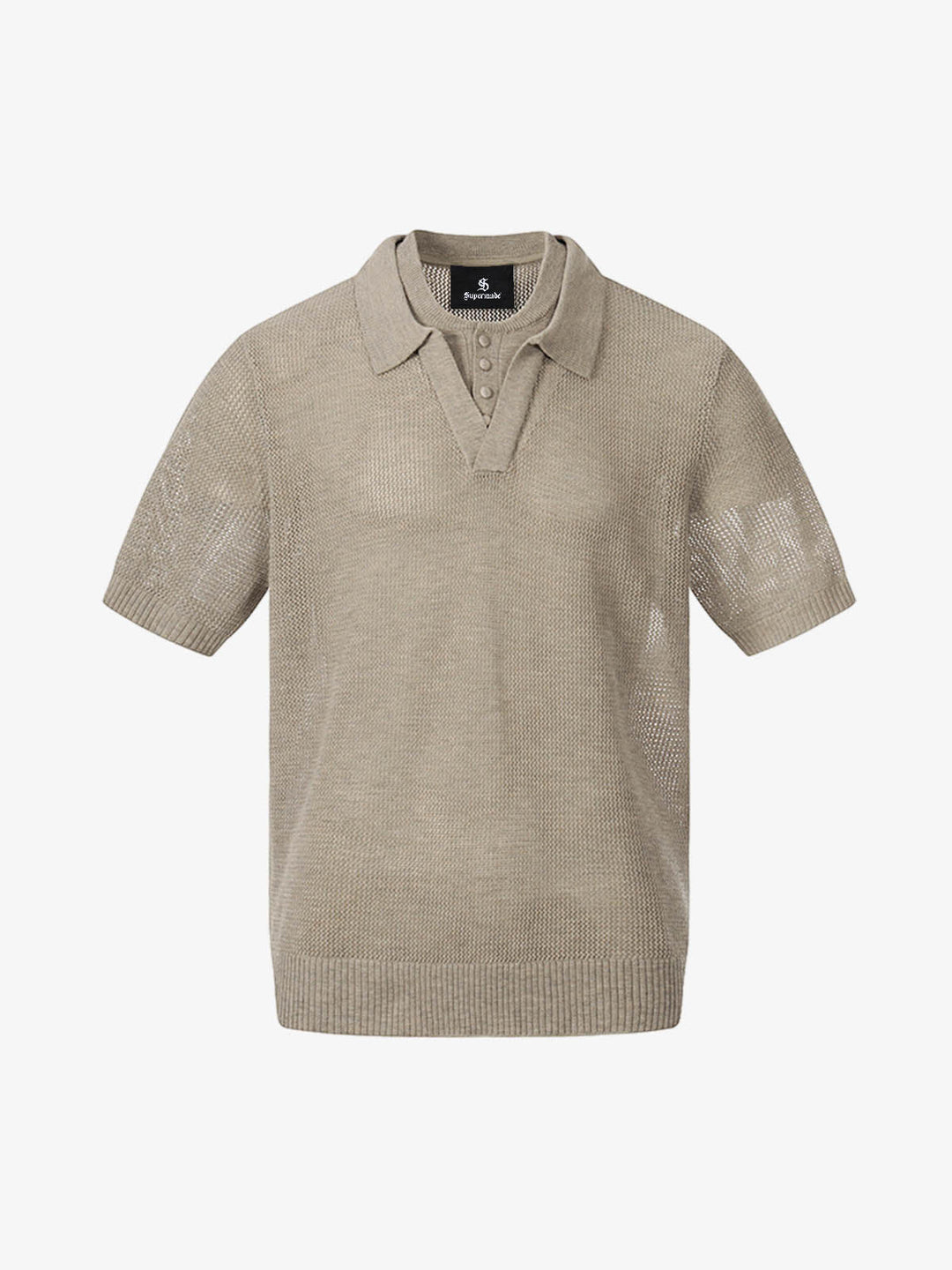 Layered Mesh Knit Hollow-Out Polo Shirt