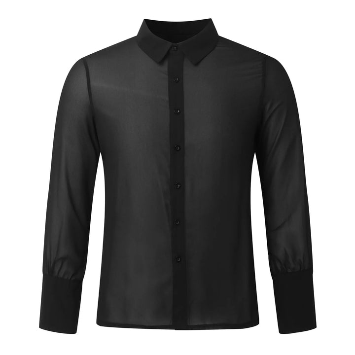 Men's Slim Fit Mesh Long Sleeve Button-Down Shirt Black