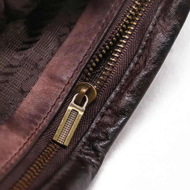 Leather Folded Wallet With Brass Snap Closure