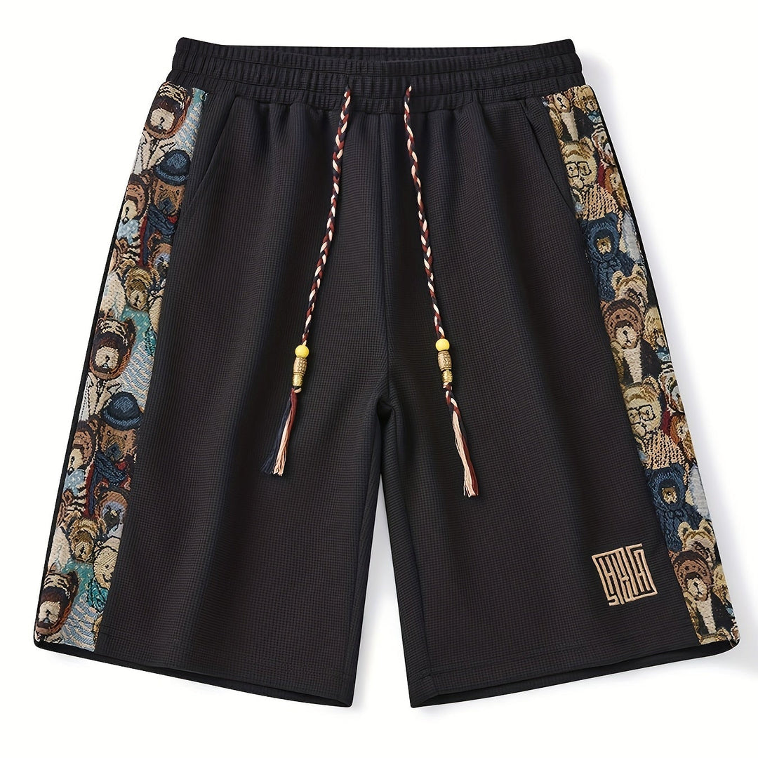 Side view of men's relaxed fit panel shorts