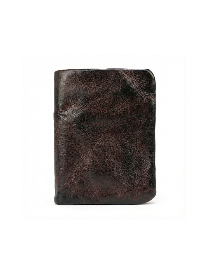 Leather Folded Wallet With Brass Snap Closure