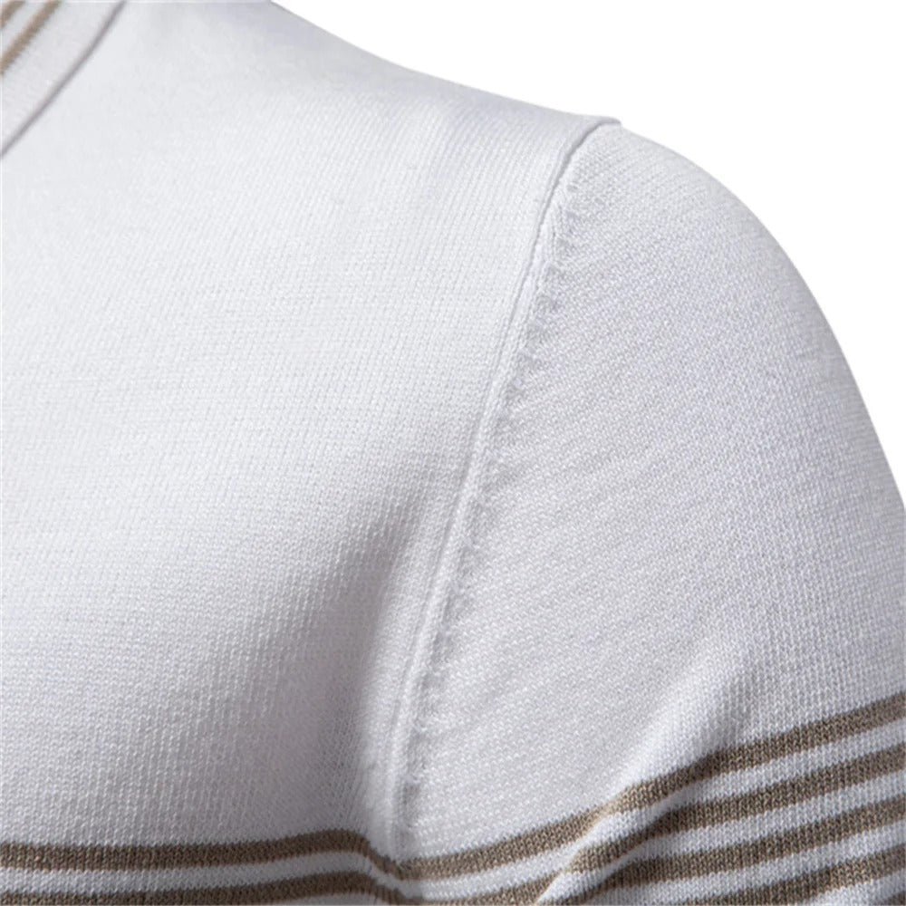 Men's Vintage Striped Knit Polo Shirt