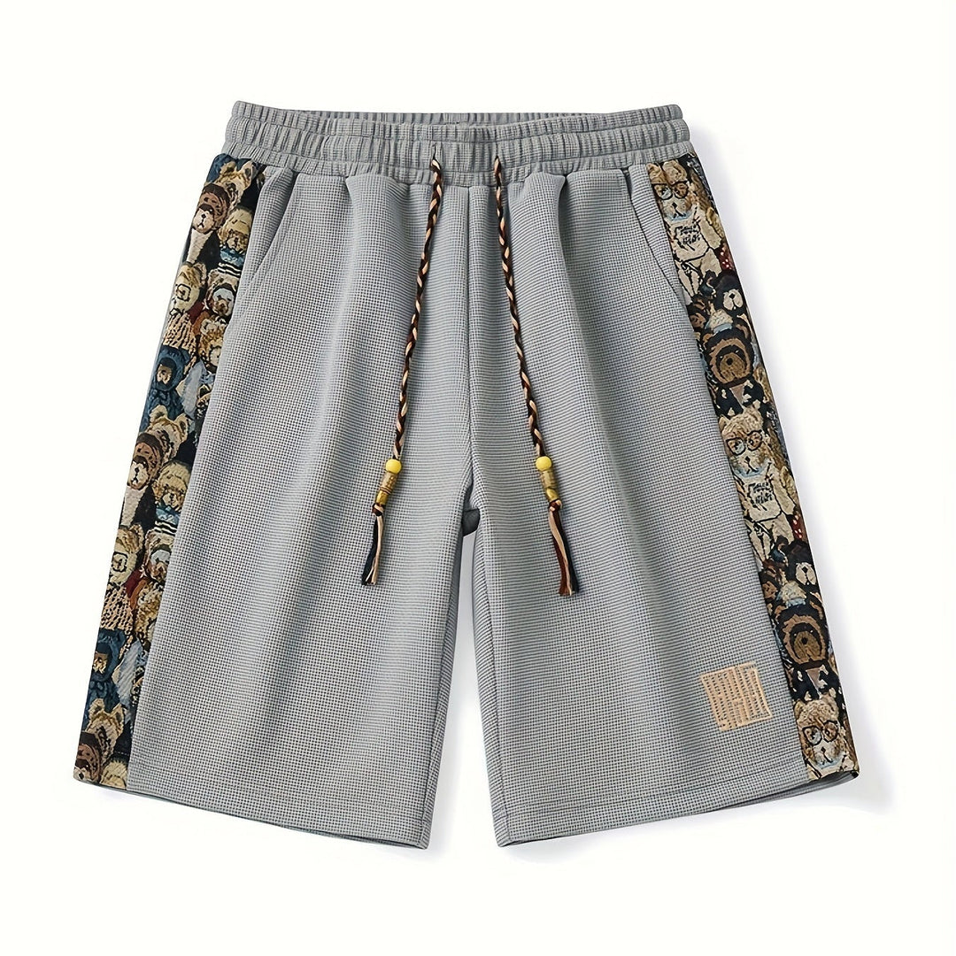 Men's relaxed fit panel shorts in a front view