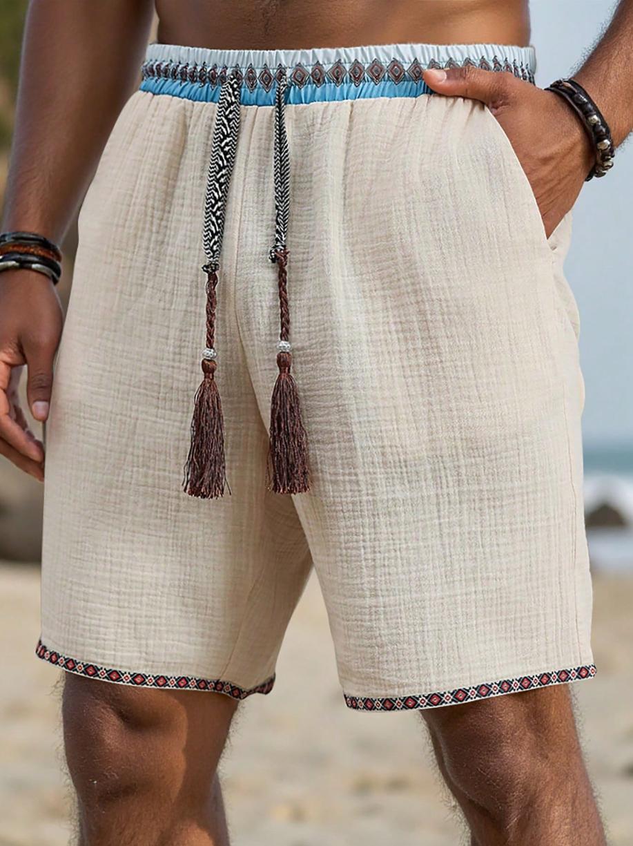 Men's linen blend relaxed shorts shown from the front