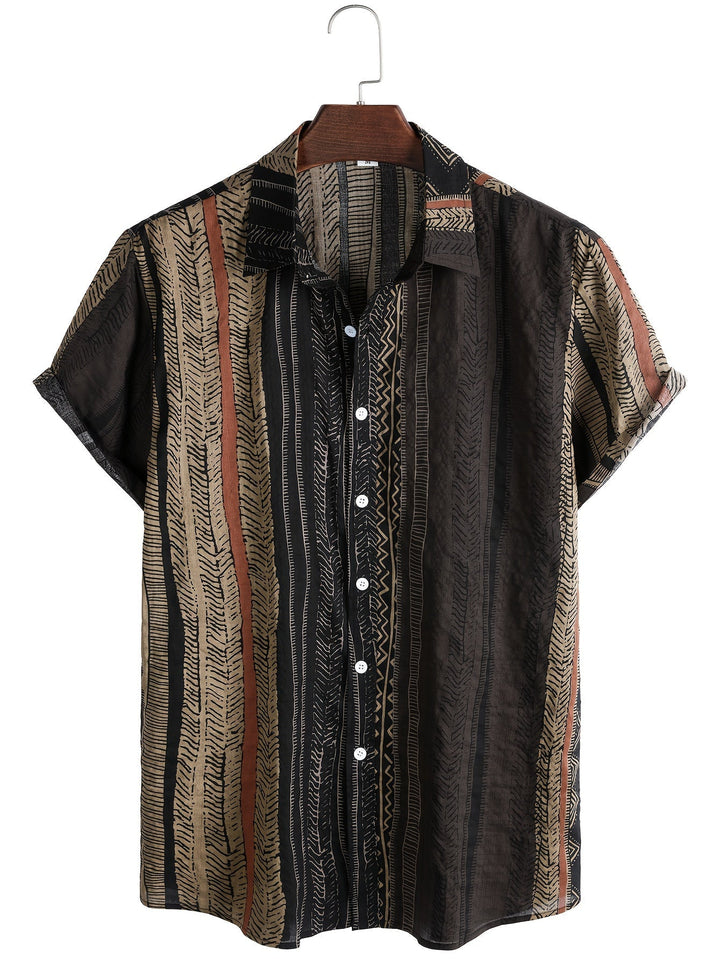 Men's Patchwork Short Sleeve Shirt With Camp Collar