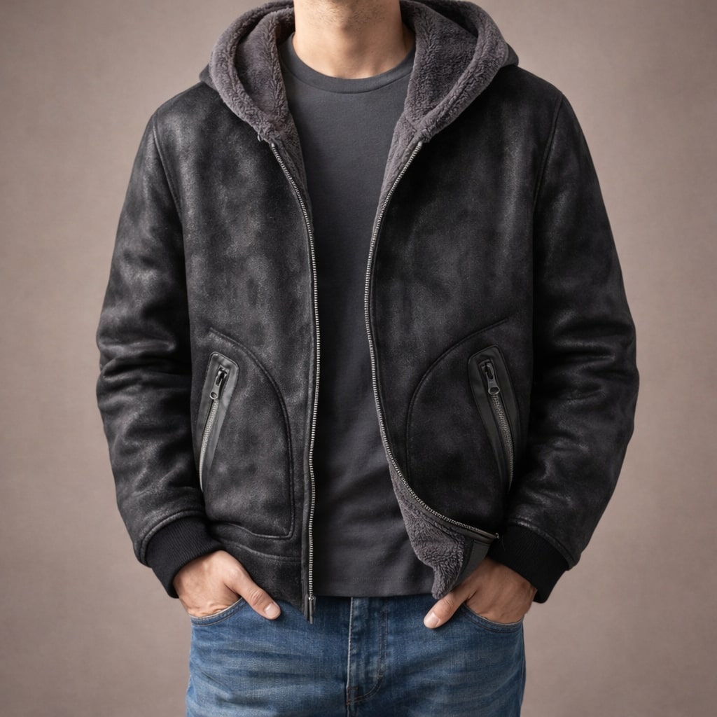 Detail of the padded fabric on a men's insulated jacket