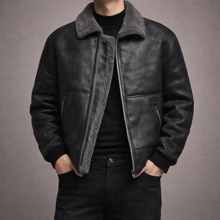 Side view of a men's insulated full-zip jacket