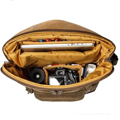 Canvas Leather Camera Backpack Vintage Khaki Green