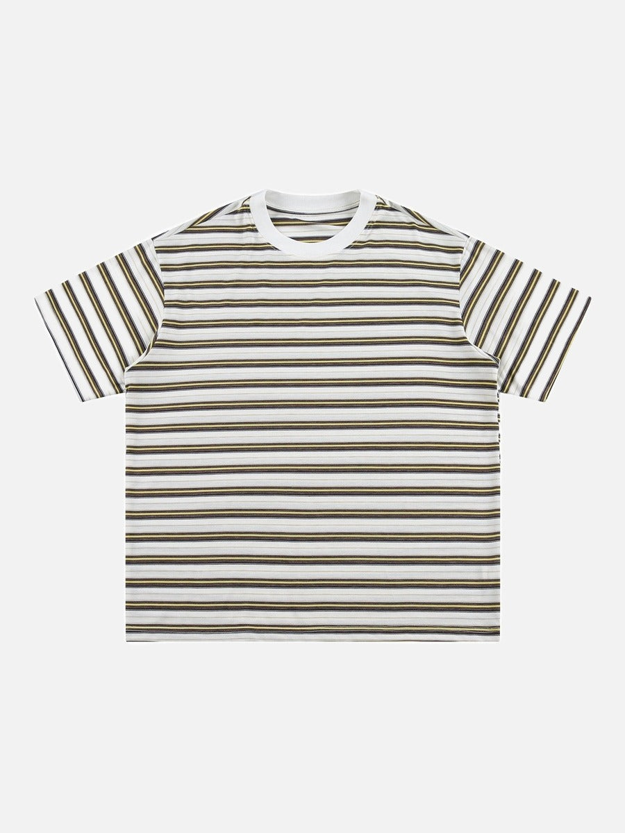 Striped Knit Relaxed Fit T-Shirt Brown and Gold