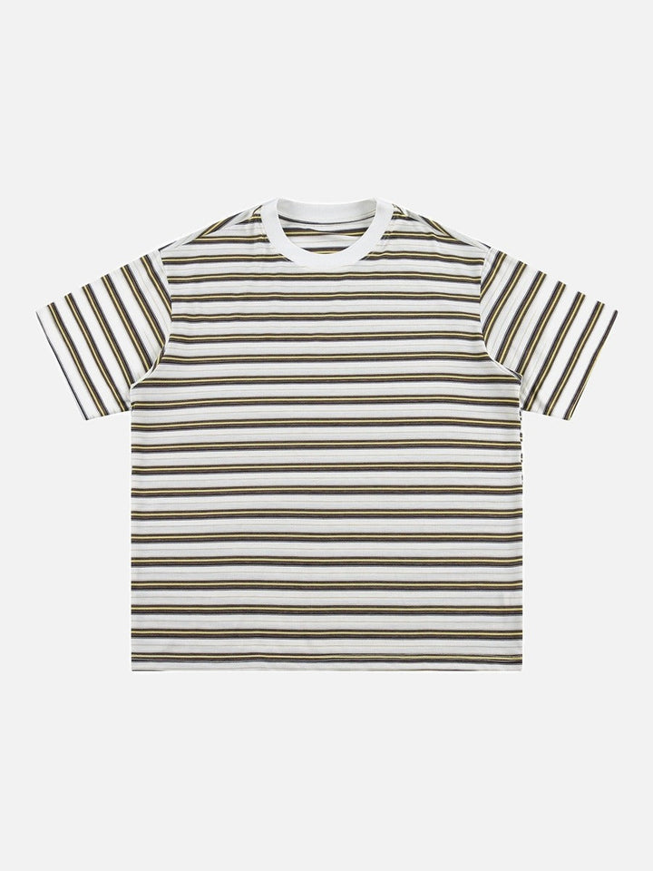 Striped Knit Relaxed Fit T-Shirt Brown and Gold