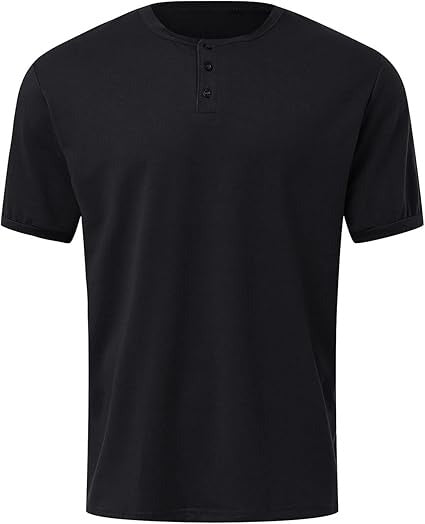 Men's Slim Fit Crew Neck Henley Shirt Cotton Blend Navy Blue
