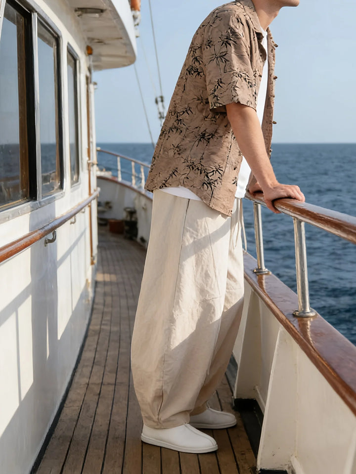 Men's Cotton Loose Fit Wide-Leg Pants