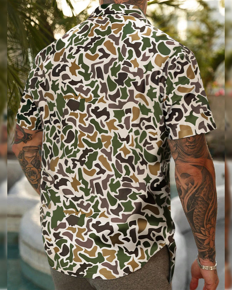 Men's camouflage shirt with short sleeves, back view