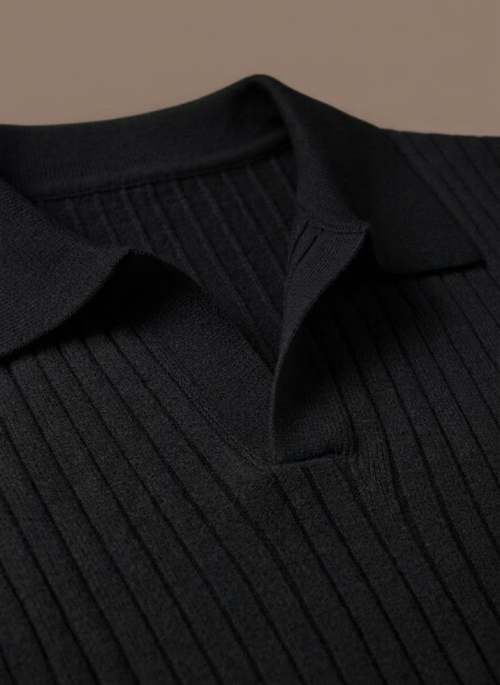 Men's Lightweight Ribbed Knit Polo Shirt