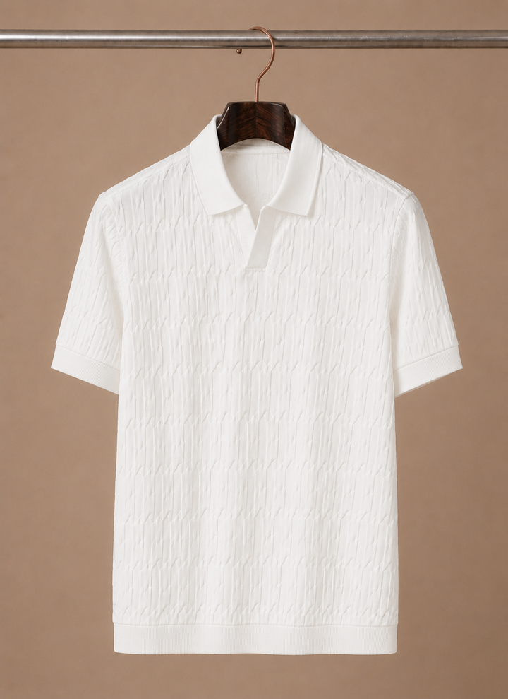 Men's Soft Textured Knit Polo Shirt Breathable Summer