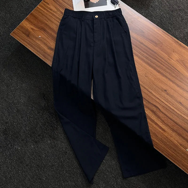 Men's Linen Double Folded A-Line Straight Leg Trousers
