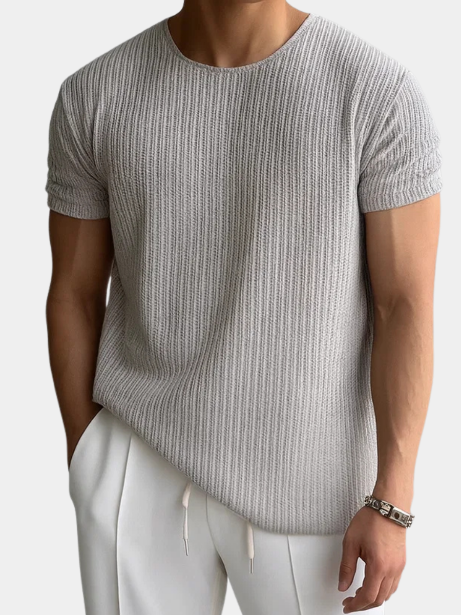 Rib-Knit Crewneck Cuffed Sleeve T-Shirt