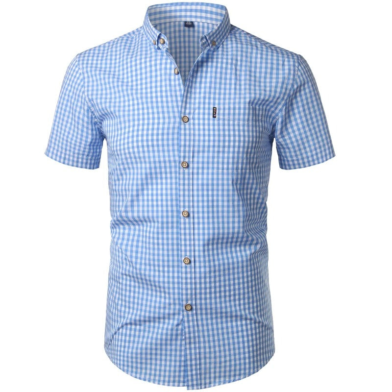Short Sleeve Checkered Shirt Lightweight Breathable