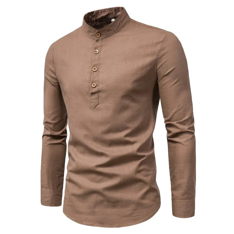 Men's Linen Shirt Stand-Up Collar Breathable Fabric