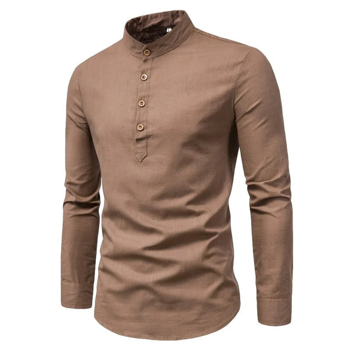 Men's Linen Shirt Stand-Up Collar Breathable Fabric