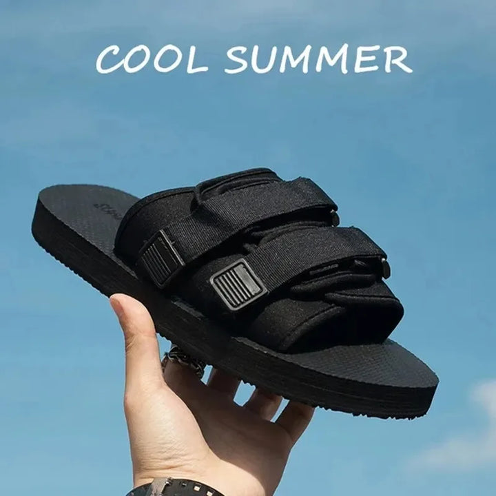 Canvas Slip-On Hook And Loop Outdoor Slippers Black Unisex