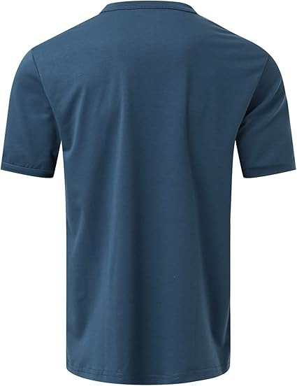 Men's Slim Fit Crew Neck Henley Shirt Cotton Blend Navy Blue