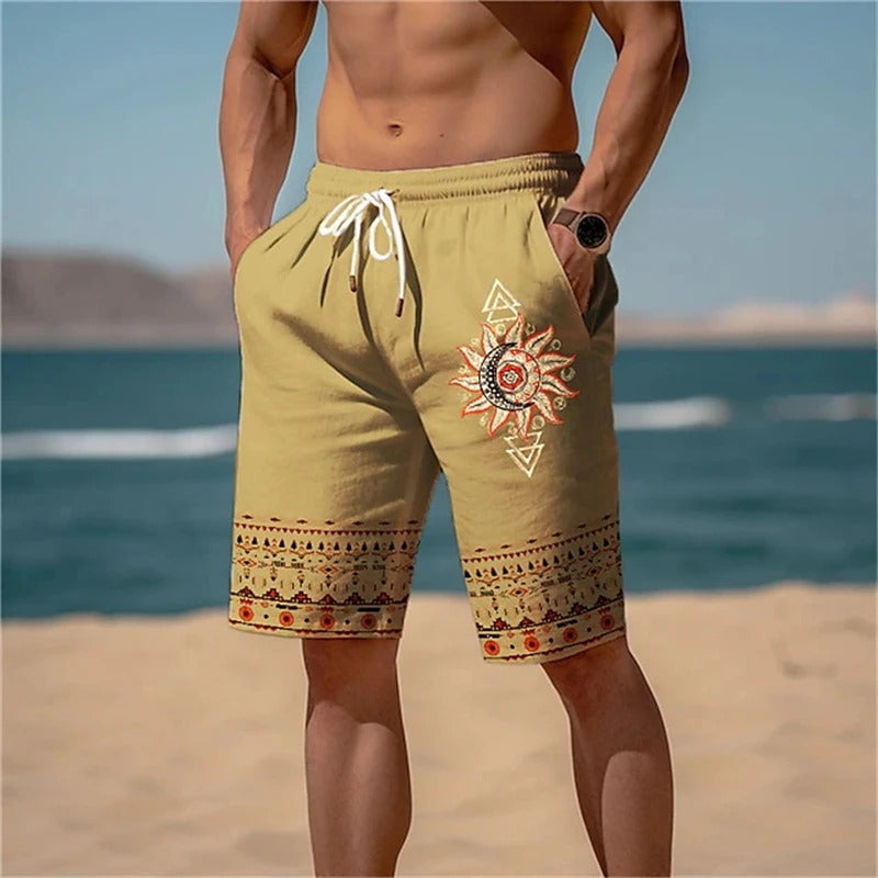 Printed Beach Shorts Sun Motif