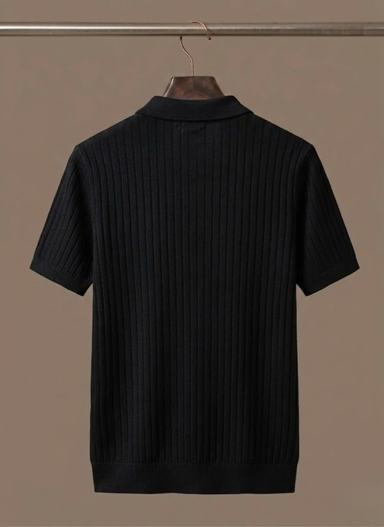 Men's Lightweight Ribbed Knit Polo Shirt