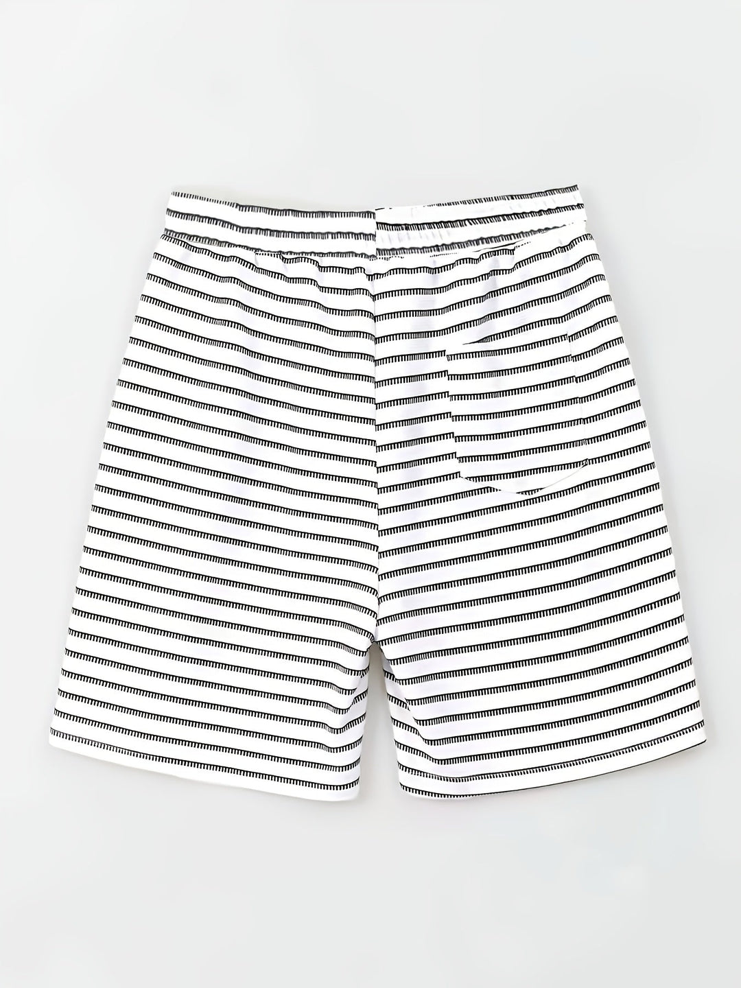 Men's stripe waffle knit shorts styled on a model from the back
