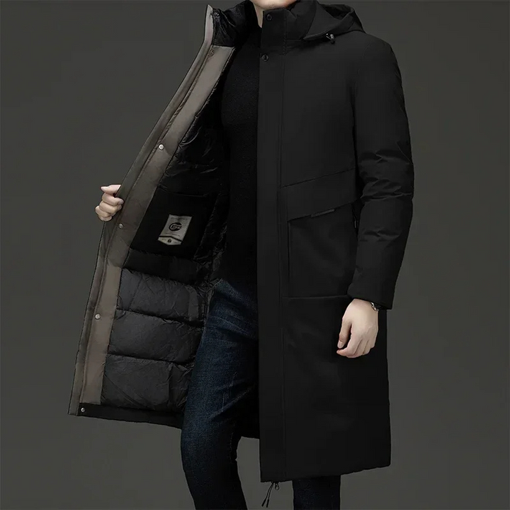Men's Long Quilted Hooded Winter Coat