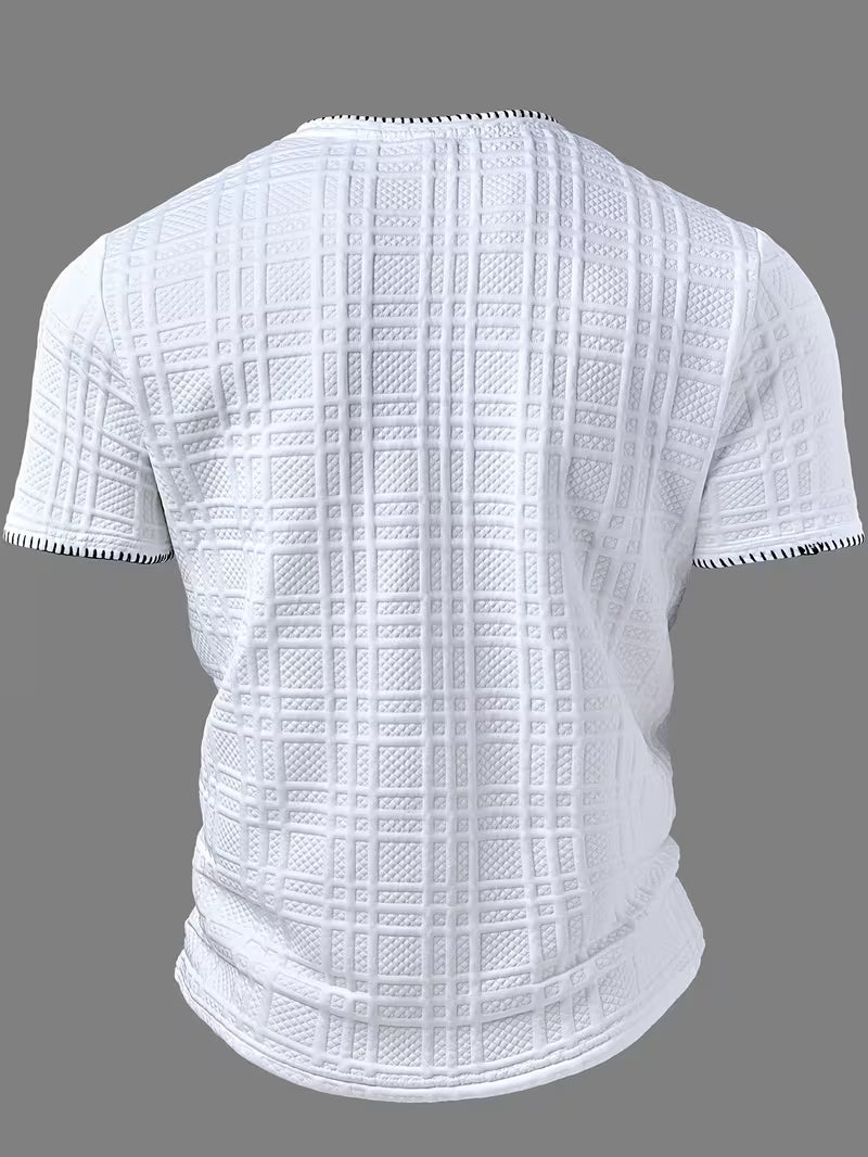 Detailed view of the short sleeves and textured finish