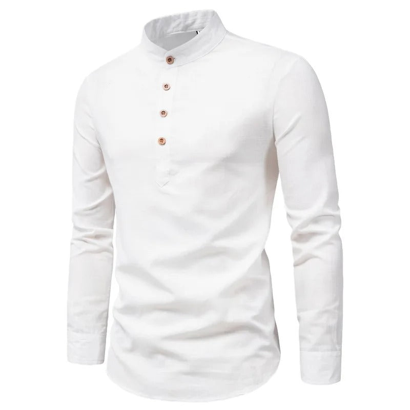 Men's Linen Shirt Stand-Up Collar Breathable Fabric