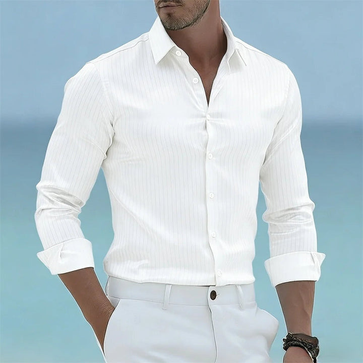 Men's Poplin Shirt Vertical Stripes Spread Collar