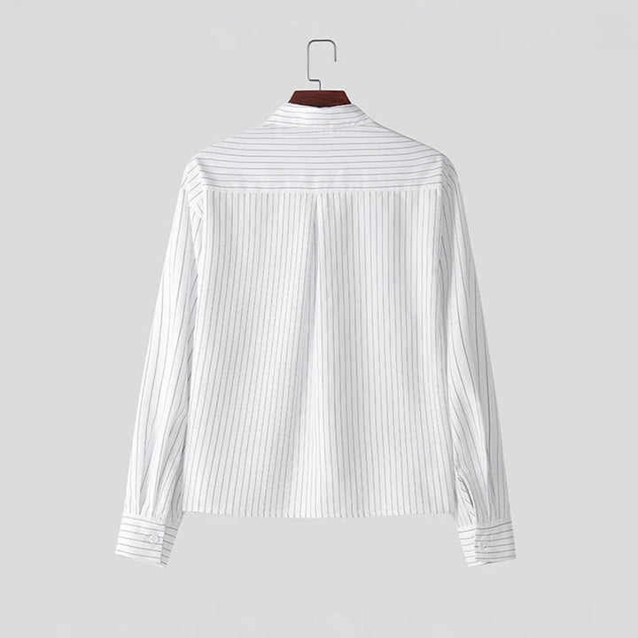 Men's Striped Breathable Loose Fit Long Sleeve Shirt White