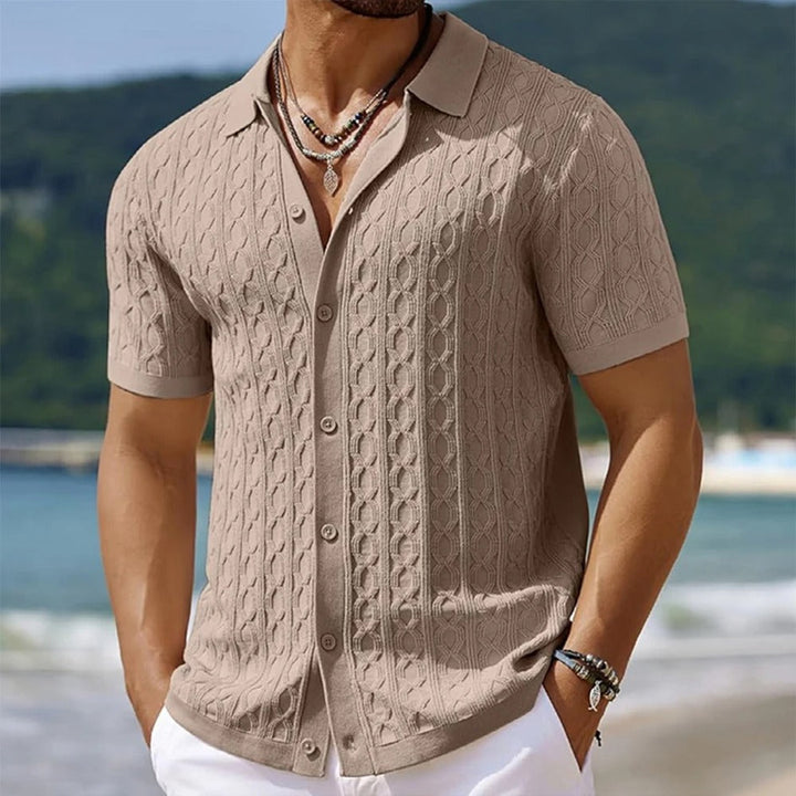 Structured Cable Knit Short-Sleeve Shirt