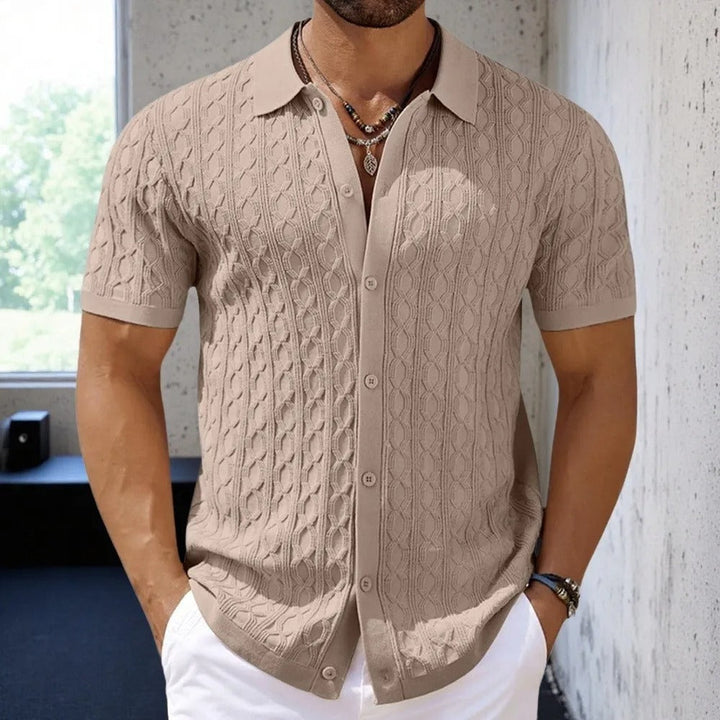 Structured Cable Knit Short-Sleeve Shirt