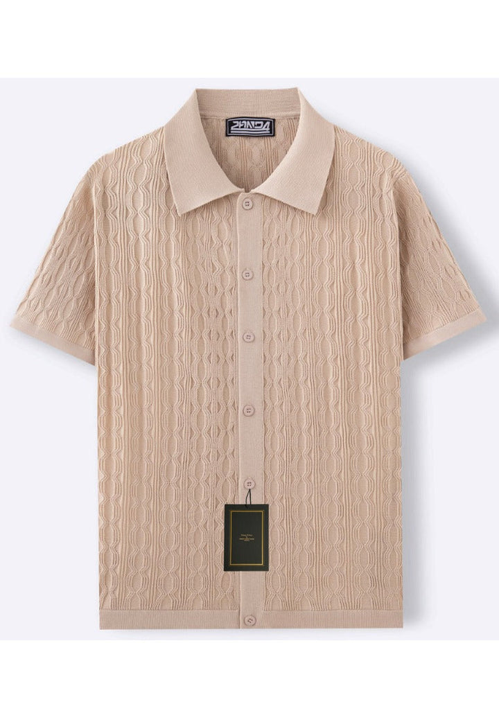 Structured Cable Knit Short-Sleeve Shirt