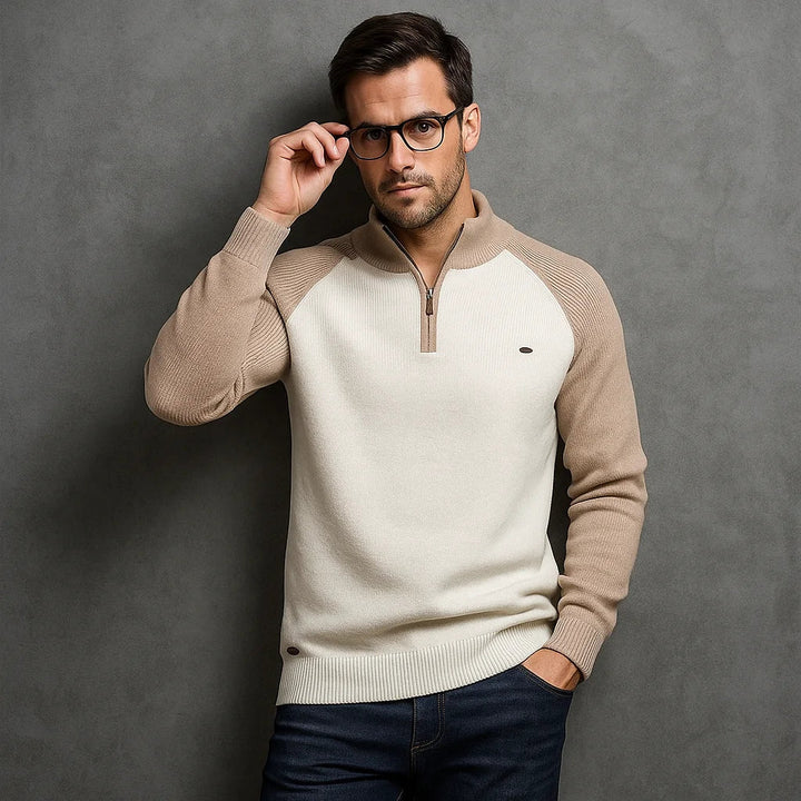 Men's Cotton Mock Neck Quarter Zip Pullover Sweater
