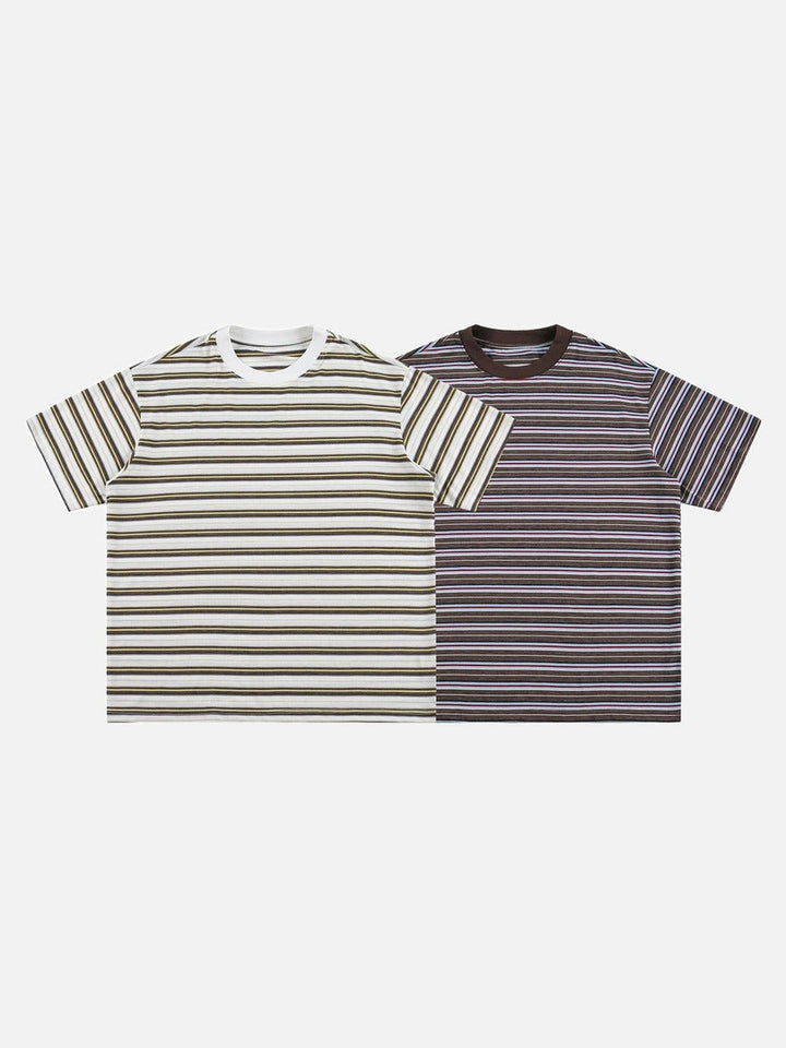 Striped Knit Relaxed Fit T-Shirt Brown and Gold