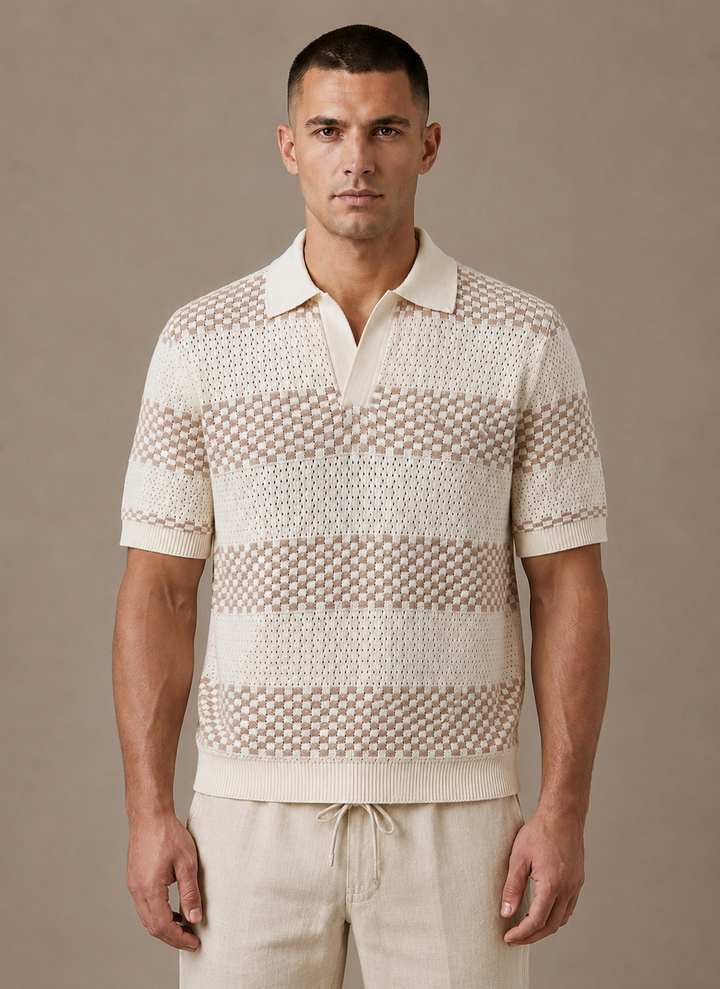 Men's Striped Breathable Cotton Polo Shirt Smart Casual Fit