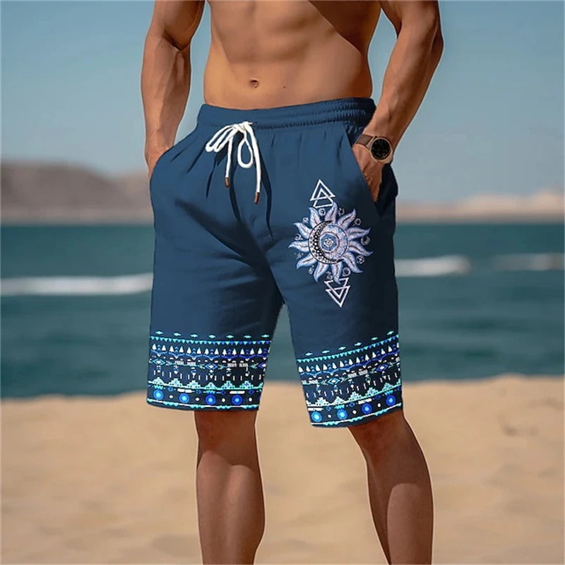 Printed Beach Shorts Sun Motif