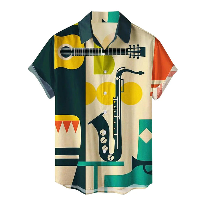 Retro Print Short-Sleeve Shirt Cat Motif
