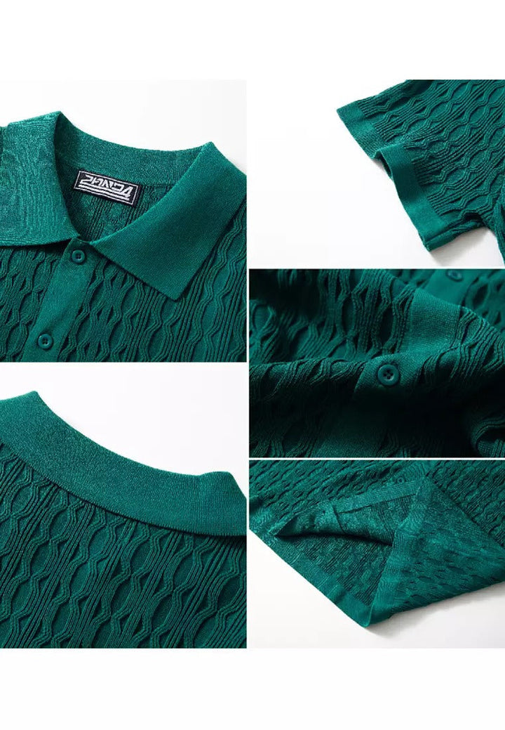 Structured Cable Knit Short-Sleeve Shirt