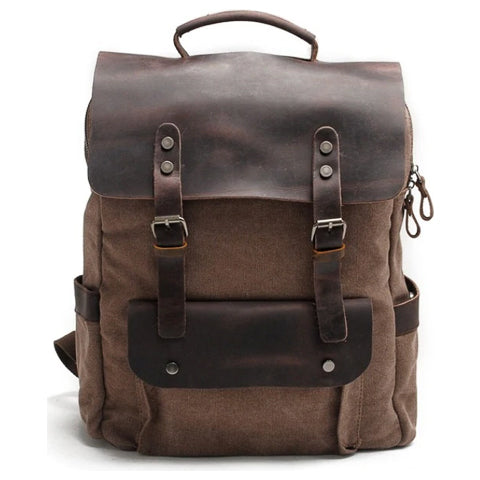 Vintage Canvas and Leather Backpack Khaki