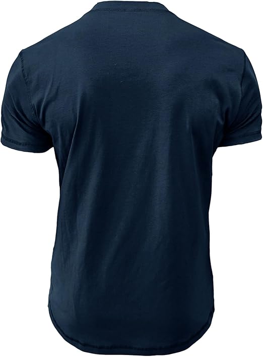 Men's Slim Fit Crew Neck Henley Shirt Cotton Blend Navy Blue