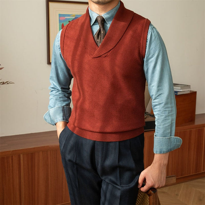 Men's Wool Knit V Neck Vest Solid Pattern