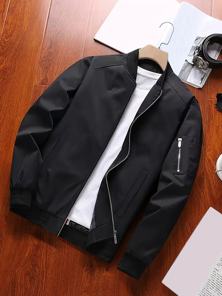 Front view of a men's classic bomber jacket for everyday wear