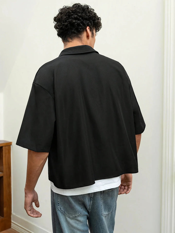 Men's Polyester Crop Polo Shirt Short Sleeve Black