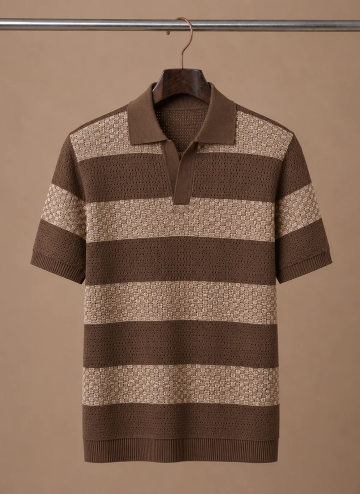 Men's Striped Breathable Cotton Polo Shirt Smart Casual Fit